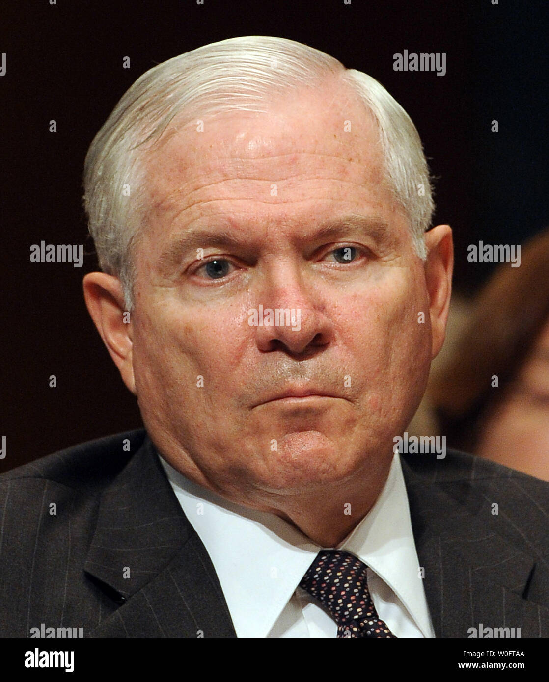 Secretary of Defense Robert Gates testifies before the Senate Armed Services Committee regarding the new Strategic Arms Reduction Treaty (START) with Russia, aimed at reducing strategic nuclear arms, on Capitol Hill in Washington on June 17, 2010.    UPI/Roger L. Wollenberg Stock Photo
