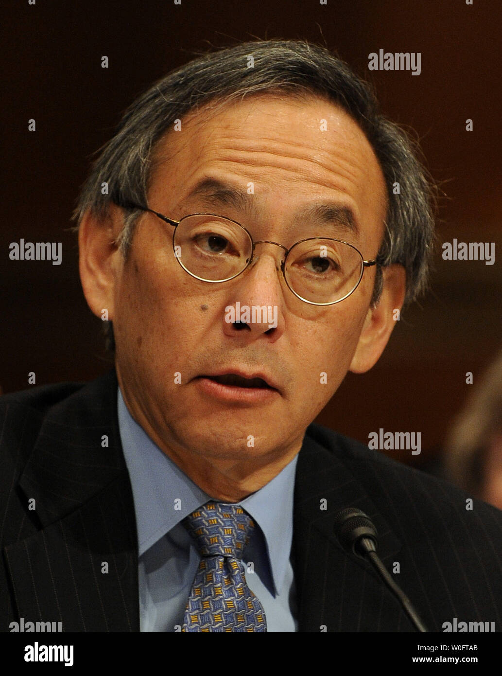 Secretary of Energy Steven Chu testifies before the Senate Armed Services Committee regarding the new Strategic Arms Reduction Treaty (START) with Russia, aimed at reducing strategic nuclear arms, on Capitol Hill in Washington on June 17, 2010.    UPI/Roger L. Wollenberg Stock Photo