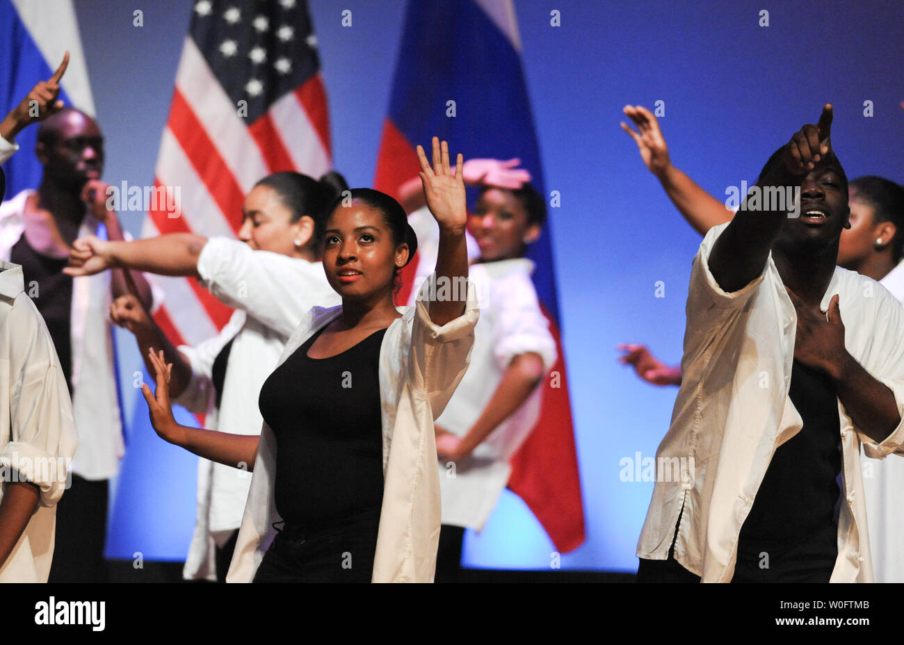 Students of the Duke Ellington School of the Arts perform for First Lady Michelle Obama, First Lady of Russia Svetlana Medvedeva, and other guests in Washington on June 24, 2010. UPI/Alexis C. Glenn Stock Photo