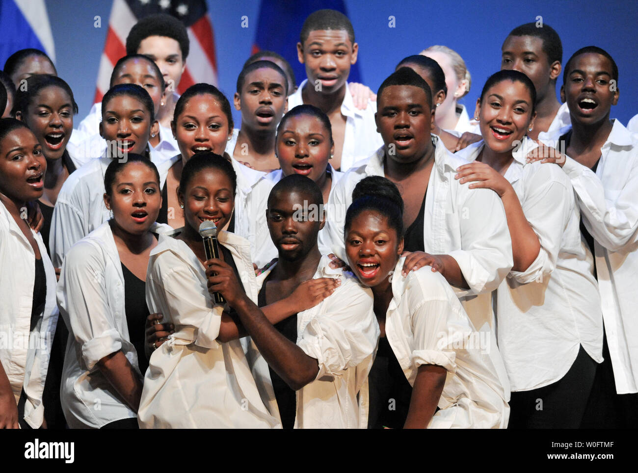 Students of the Duke Ellington School of the Arts perform for First Lady Michelle Obama, First Lady of Russia Svetlana Medvedeva, and other guests in Washington on June 24, 2010. UPI/Alexis C. Glenn Stock Photo