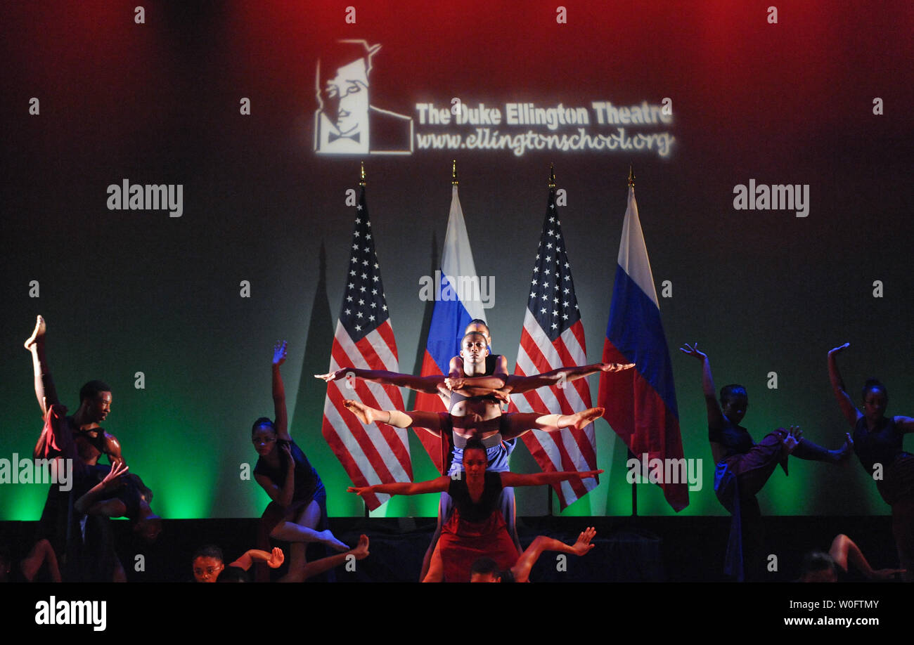 Students of the Duke Ellington School of the Arts perform for First Lady Michelle Obama, First Lady of Russia Svetlana Medvedeva, and other guests in Washington on June 24, 2010. UPI/Alexis C. Glenn Stock Photo