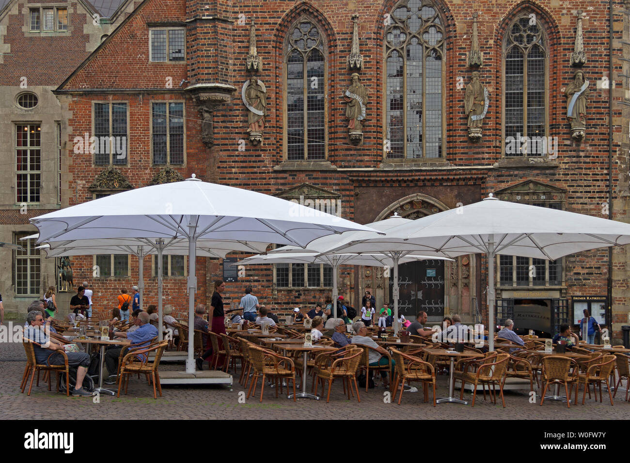 pavement café beside the town hall, Bremen, Germany Stock Photo