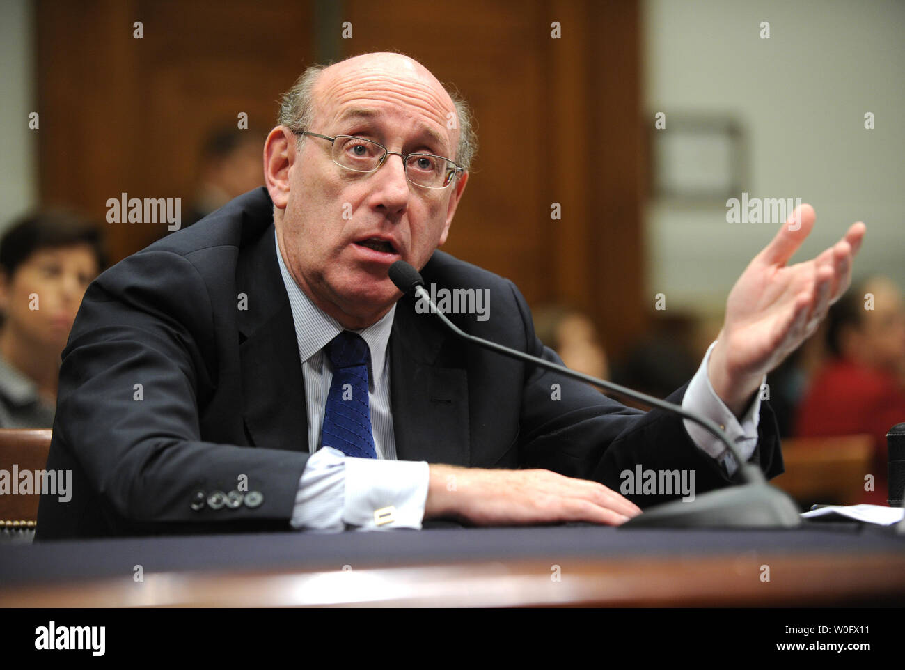 Kenneth Feinberg, administrator of the BP Oil Spill Victim Compensation Fund, testifies before a House Judiciary Committee hearing on 'Ensuring Justice for Victims of the Gulf Coast Oil Disaster in Washington on July 21, 2010.   UPI/Kevin Dietsch. Stock Photo