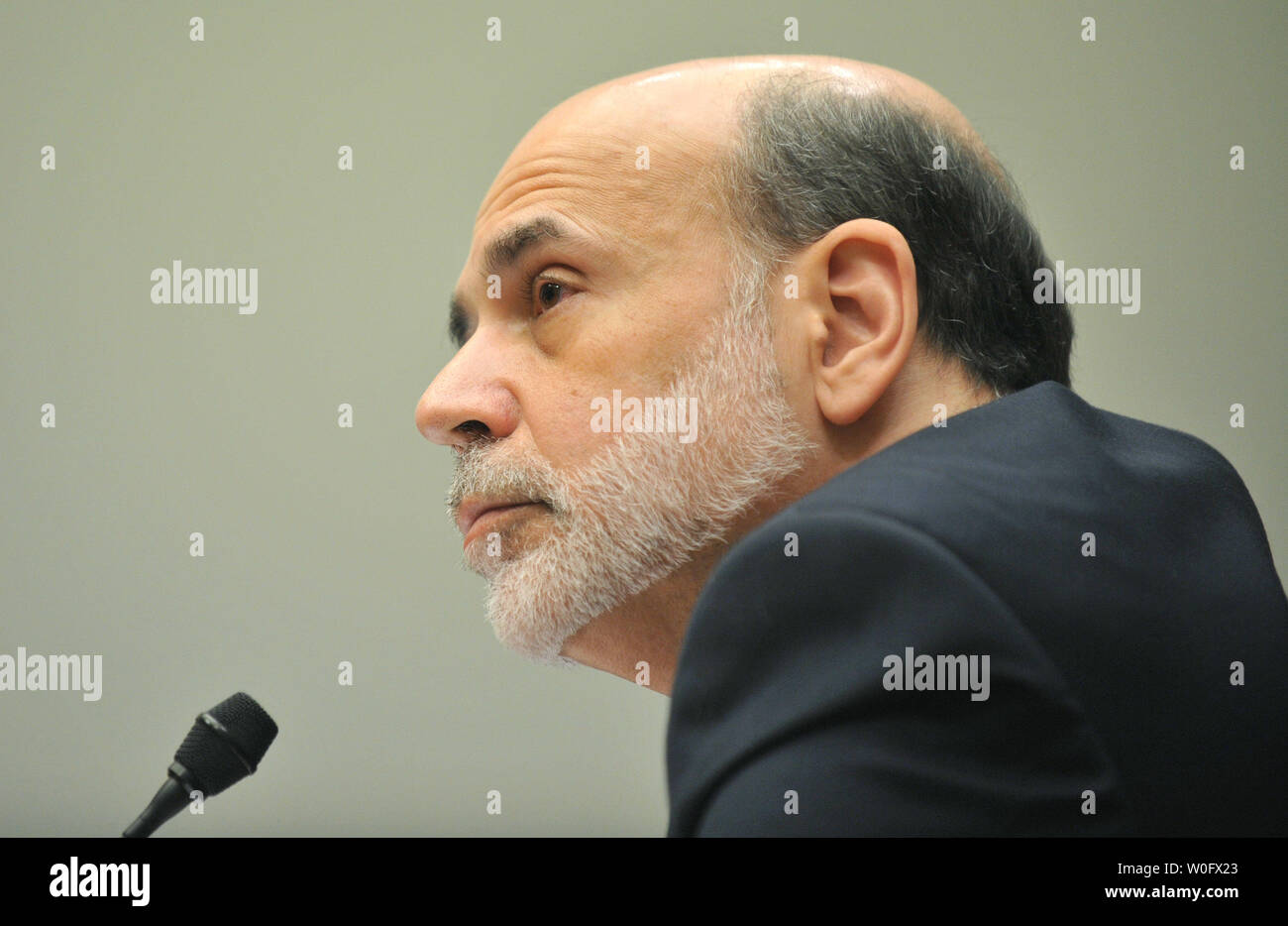 Federal Reserve Board Chairman Ben Bernanke testifies on the board's semiannual monetary policy report before the House Financial Services Committee on Capitol Hill in Washington on July 22, 2010. UPI/Kevin Dietsch Stock Photo