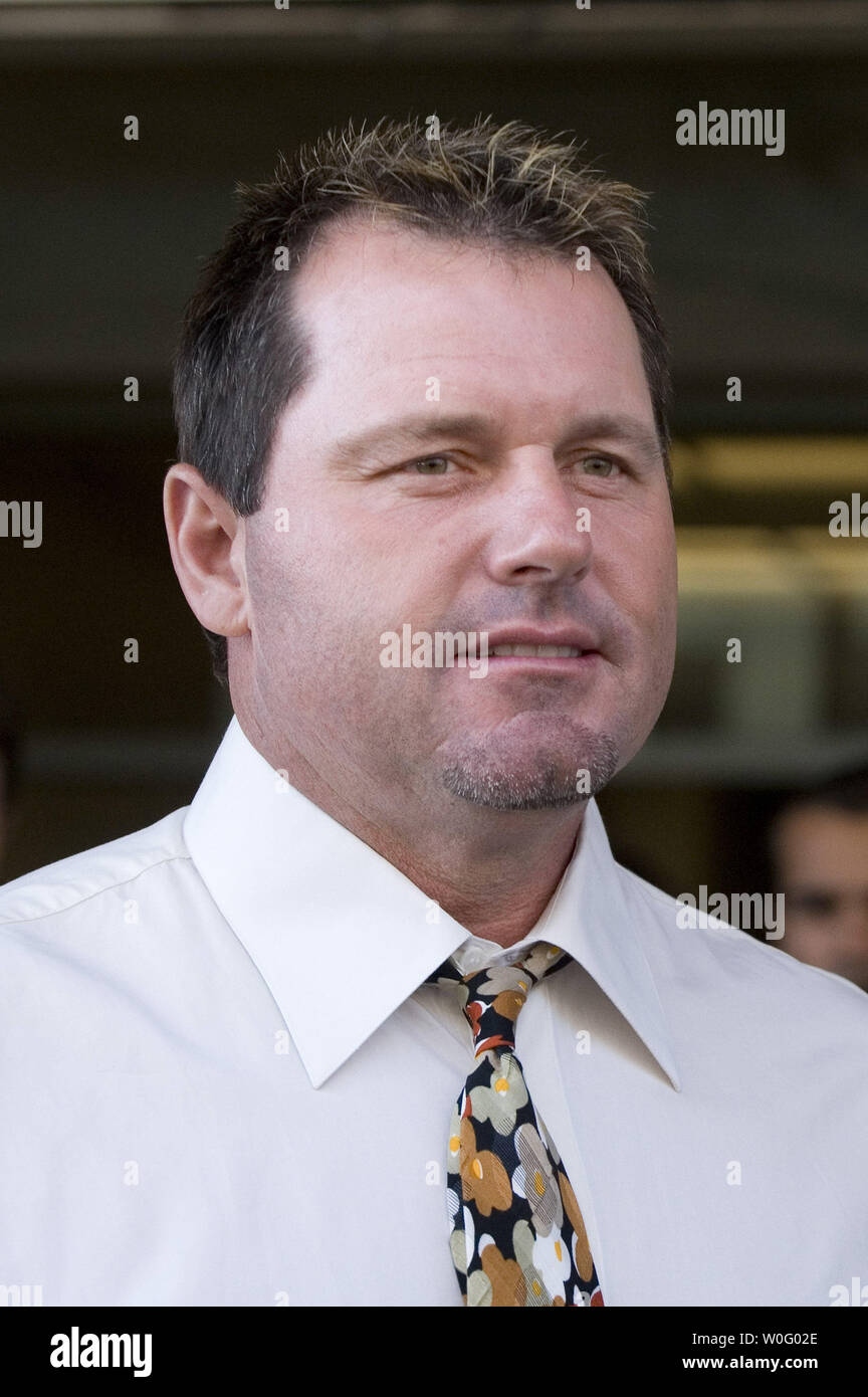 Former Major League Baseball pitcher Roger Clemens leaves the U.S. District Court House after his arraignment hearing in Washington on August 30, 2010. Clemens is being charged with making false statements, perjury and obstructing Congress in his congressional testimony on his alleged use of performance enhancing drugs.   UPI/Kevin Dietsch Stock Photo