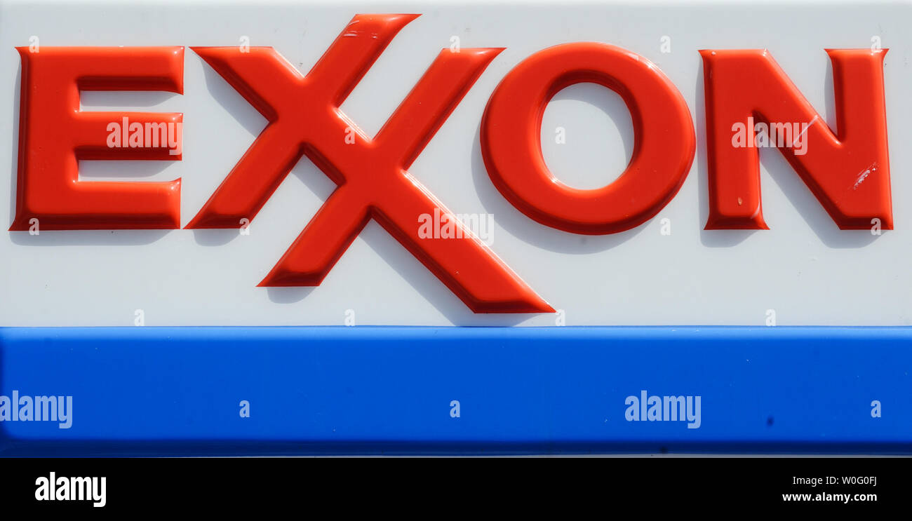 The sign of an Exxon gas station is seen in Arlington, Virginia on