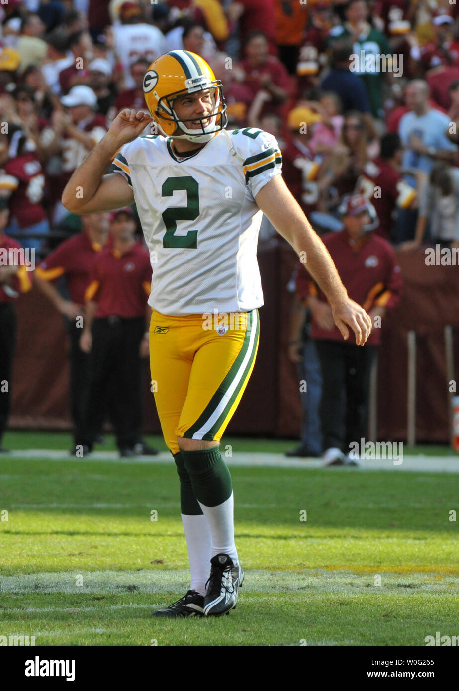 Washington Redskins' kicker Graham Gano reacts after missing a field goal  during the second quarter against the Tampa Bay Buccaneers at FedEx Field  in Landover, Maryland on December 12, 2010. UPI/Kevin Dietsch