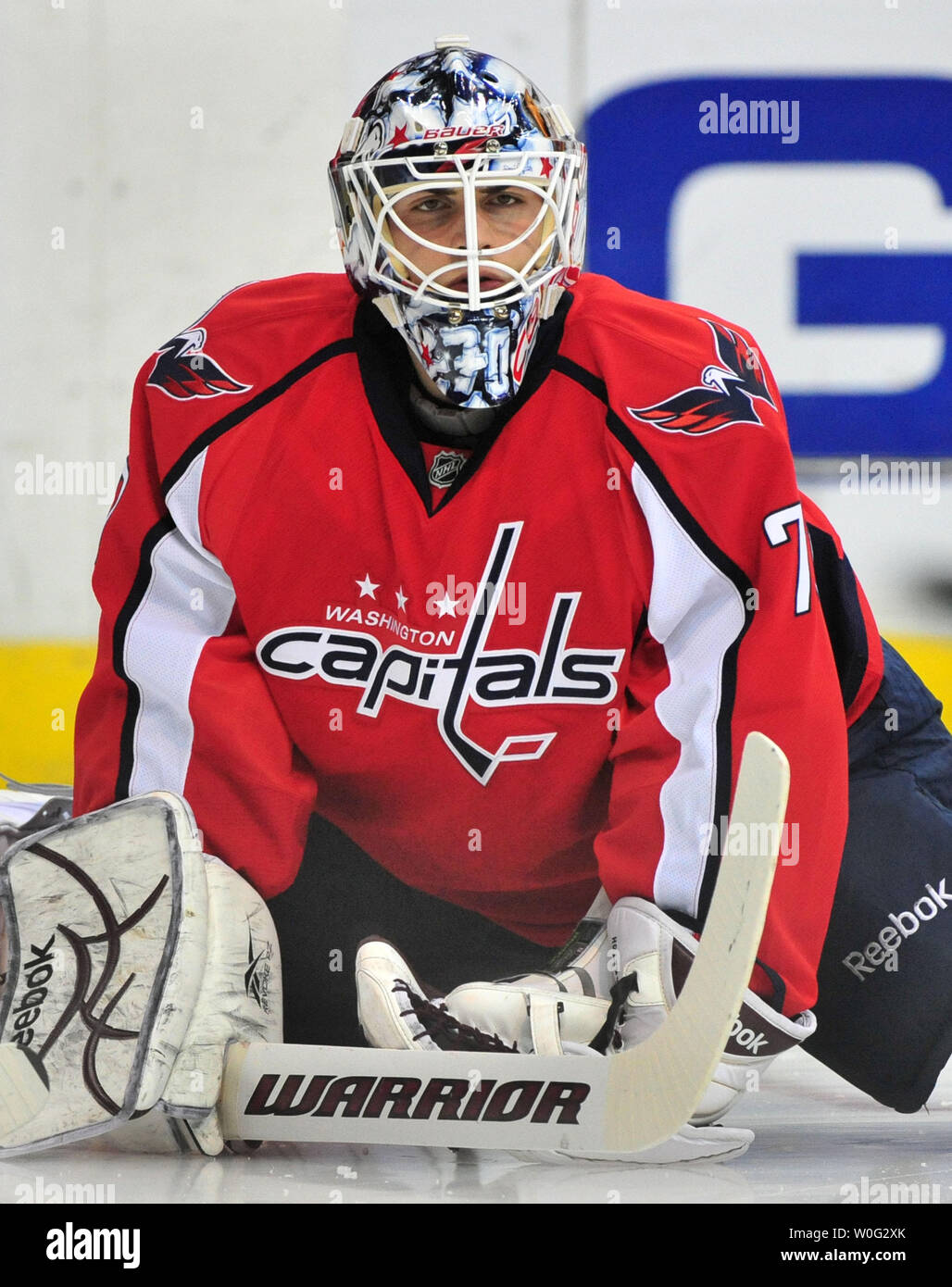 Washington Capitals goalie Braden Holtby warms up prior to the Capitals  game against the Philadelphia Flyers at the Verizon Center in Washington on  November 7, 2010. UPI/Kevin Dietsch Stock Photo - Alamy
