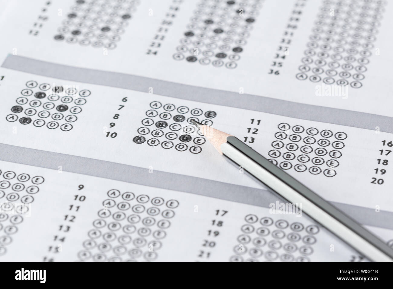 Test score sheet with answers Stock Photo Alamy