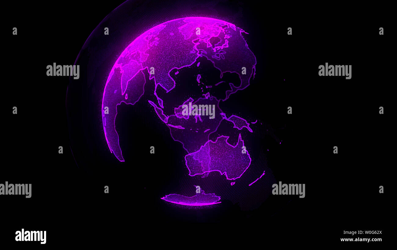 Digital neon planet of Earth. Globe with shining continents. 3D ...