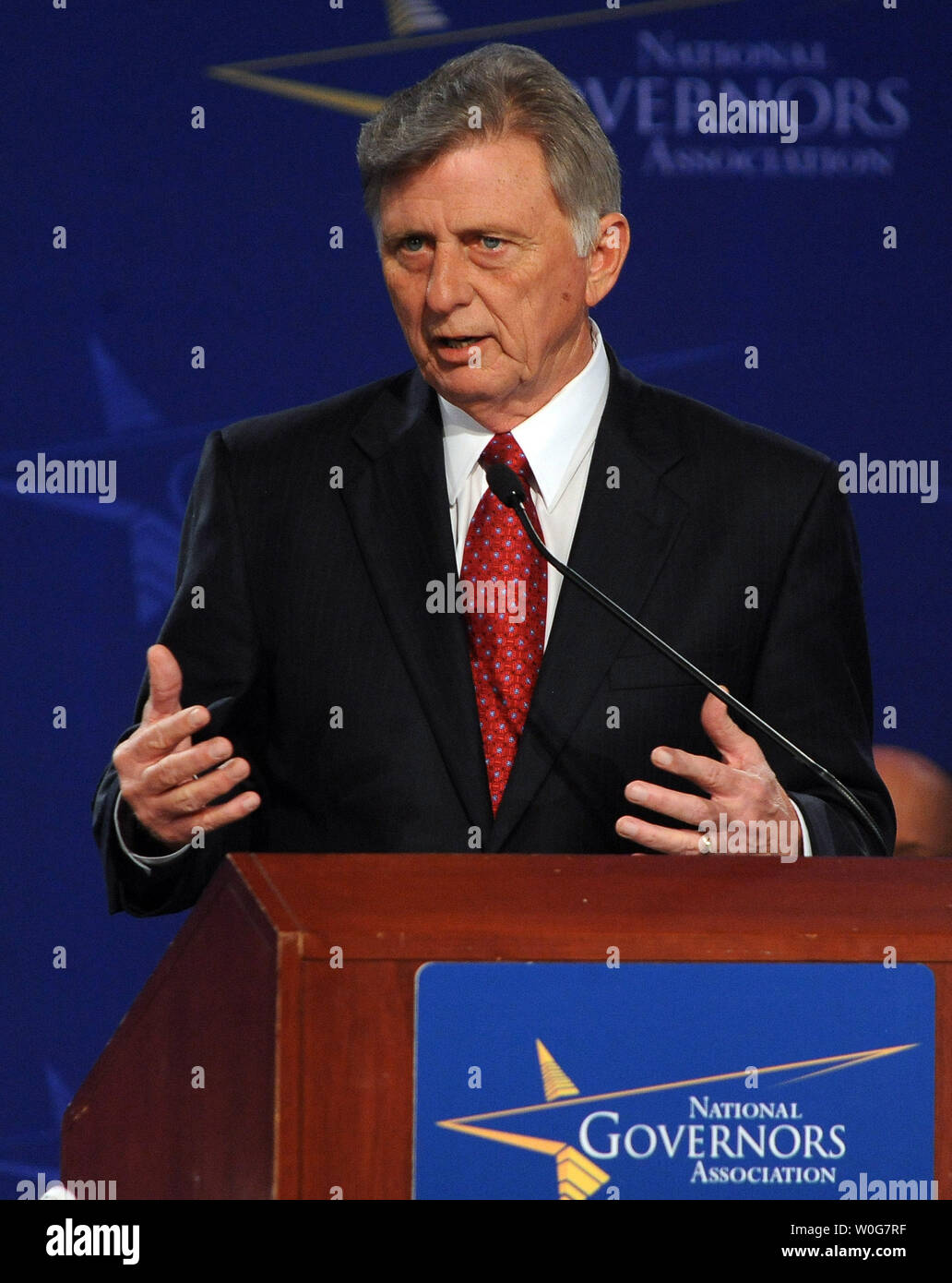 Gov. Mike Beebe, D-AK, speaks during the National Governors Association Winter Meeting in Washington on February 28, 2011. Earlier the Governors met with U.S. President Barack Obama at the White House.   UPI/Roger L. Wollenberg. Stock Photo