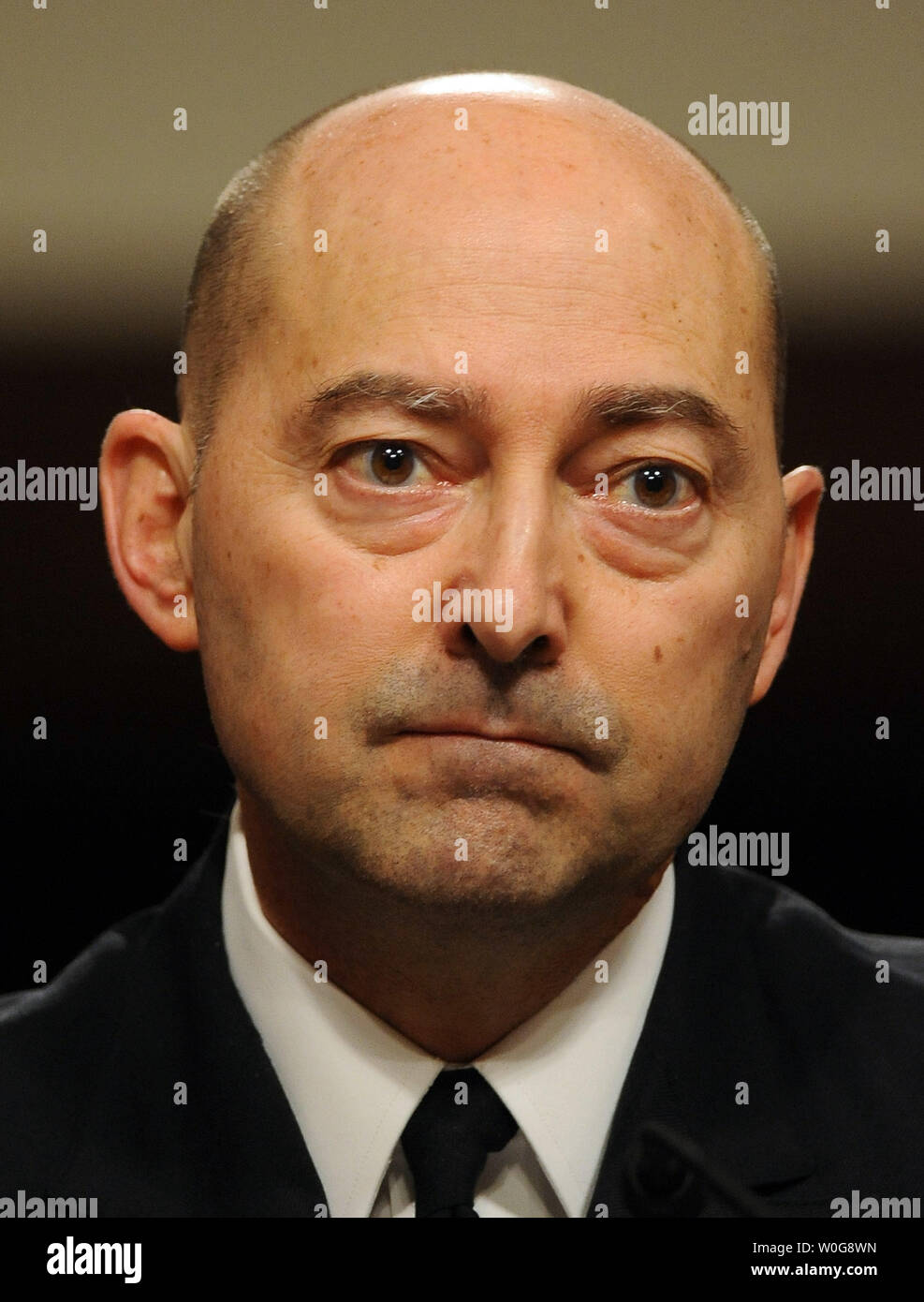 Navy Adm. James Stavridis, commander of the U.S. European Command and supreme allied commander, Europe testifies before the Senate Armed Services Committee regarding the U.S. European Command and U.S. Strategic Command budget for 2012 and beyond on Capitol Hill in Washington on March 29, 2011.    UPI/Roger L. Wollenberg Stock Photo