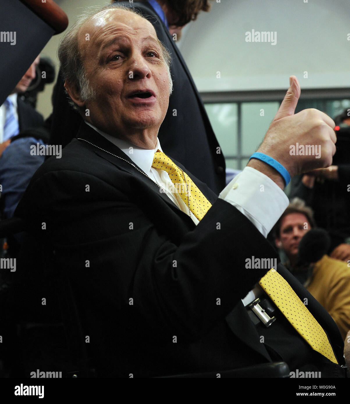 Jim Brady, Ronald Reagan's former press secretary who was shot along with Reagan 30 years ago today, visits the Brady Press Briefing Room in the White House in Washington on March 30, 2011.     UPI/Roger L. Wollenberg Stock Photo