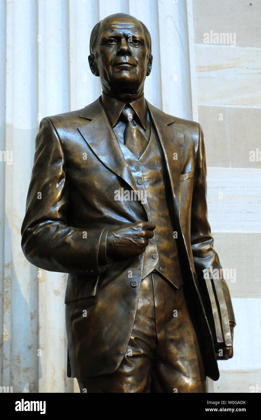 A statue of the late former President Gerald R. Ford is unveiled in the U.S. Capitol Building in Washington on May 3, 2011.  The Statue will become will become a part of the National Statuary Hall Collection.  UPI/Kevin Dietsch Stock Photo