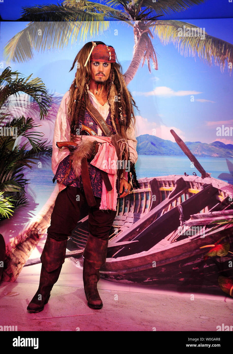 Madame Tussauds Wax Museum unveils a wax figure of Johnny Depp as Captain Jack Sparrow in celebration of the release of 'Pirates of the Caribbean: On Stranger Tides' in Washington on May 12, 2011.  UPI/Kevin Dietsch Stock Photo