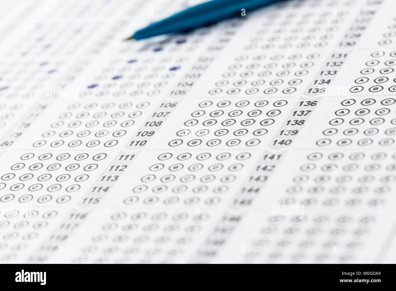 Test score sheet with answers Stock Photo - Alamy