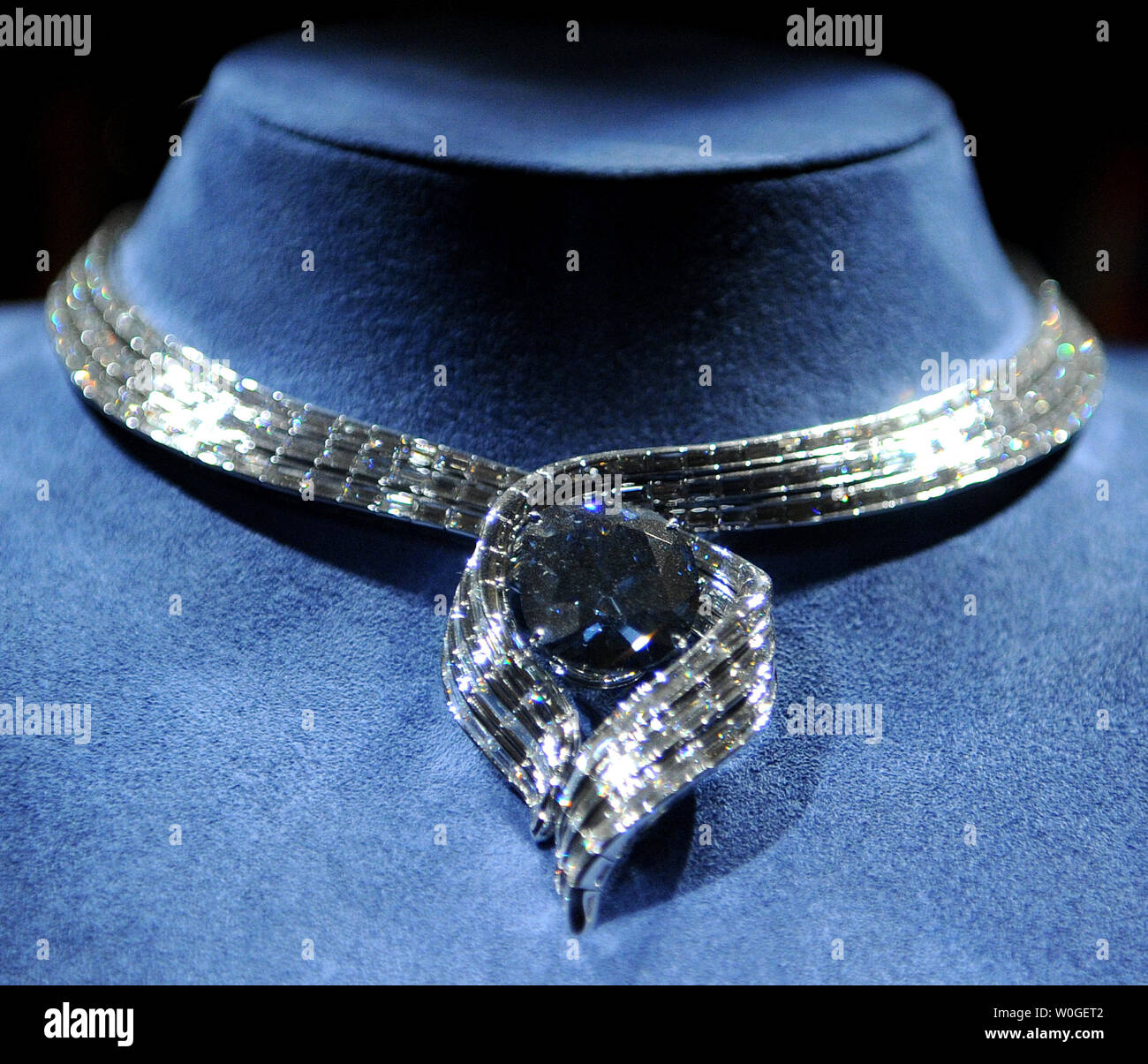 The Hope Diamond is on display at the Smithsonian's Museum of Natural History in Washington, DC, on August 5, 2011.   UPI/Roger L. Wollenberg Stock Photo