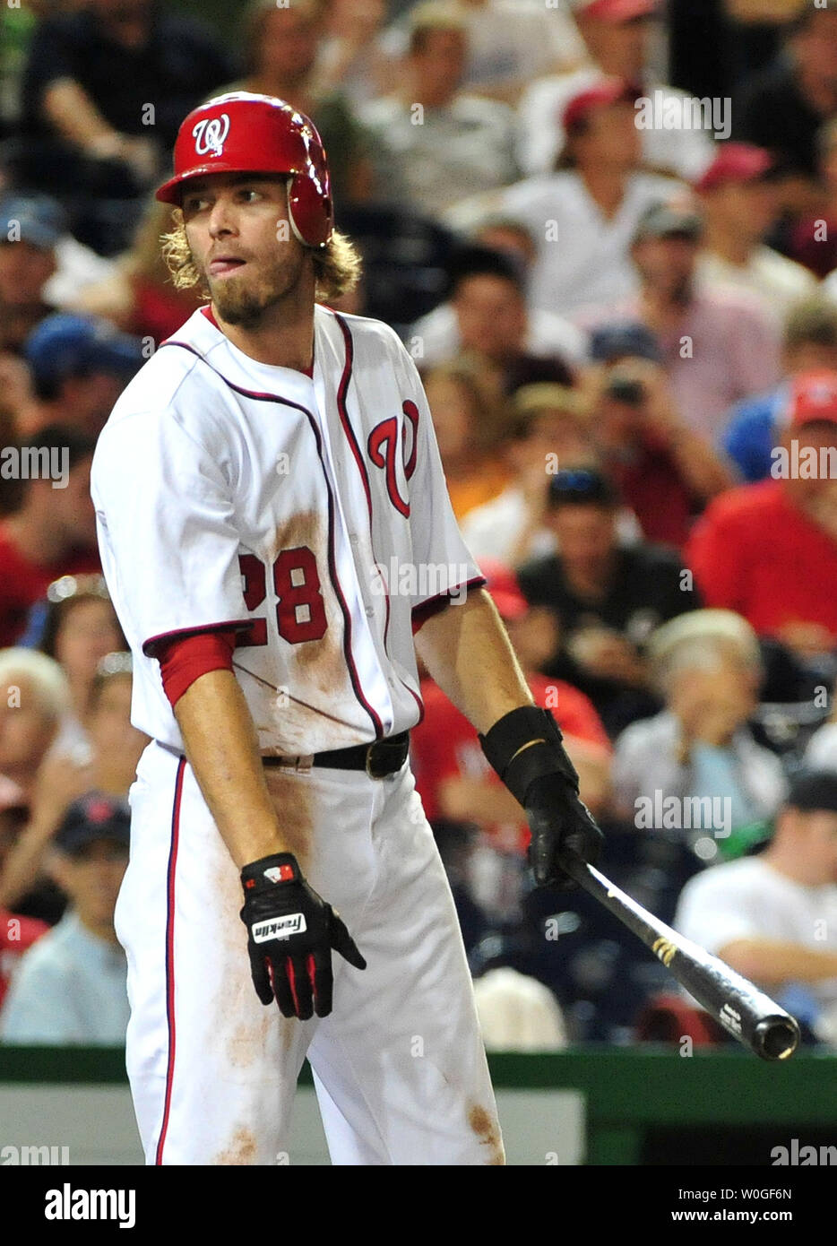 Washington Nationals' Jayson Werth is seen in the dugout prior to the  Nationals game against the Atlanta Braves at Nationals Park in Washington  on August 3, 2011. UPI/Kevin Dietsch Stock Photo - Alamy