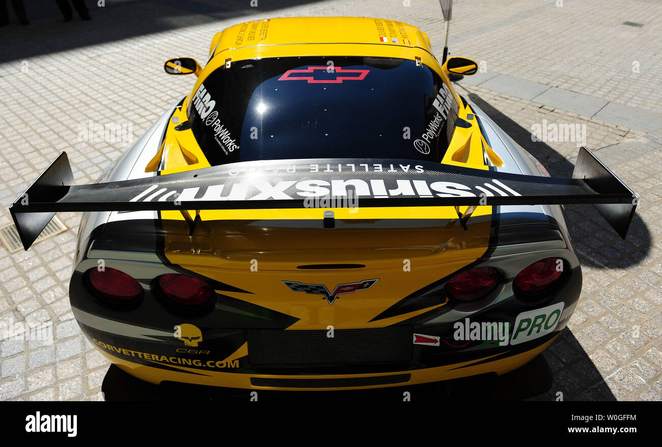 A Chevy Corvette LeMans Series racecar powered by E85 alternative fuel is seen on display in Washington on August 29, 2011.  UPI/Kevin Dietsch Stock Photo