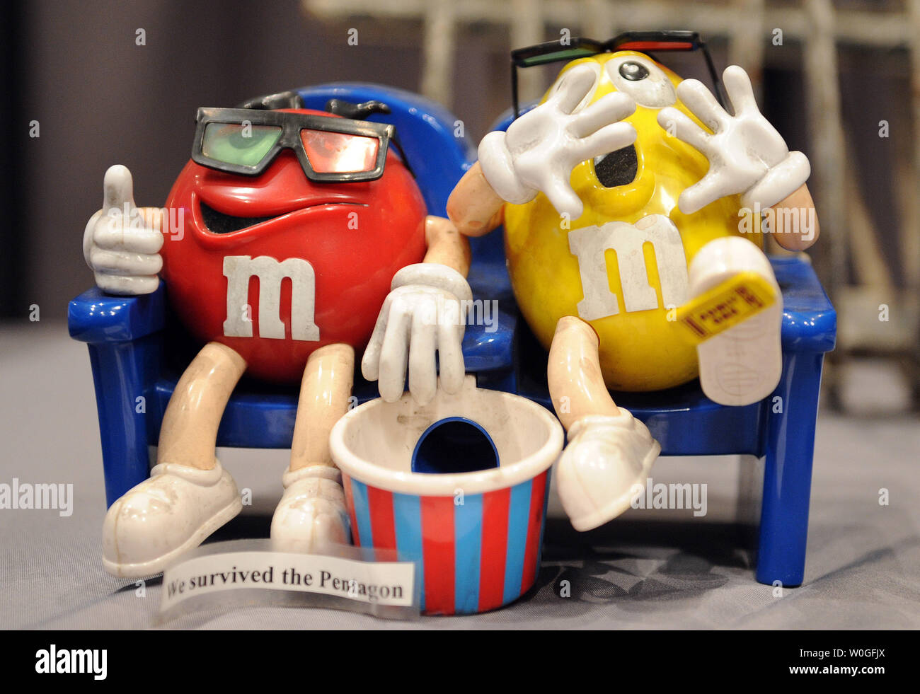 An M&Ms dispenser from the Pentagon is seen at the September 11:  Remembrance and Reflection exhibit at The Smithsonian Natural Museum of  American History on September 1, 2011, in Washington, DC. More