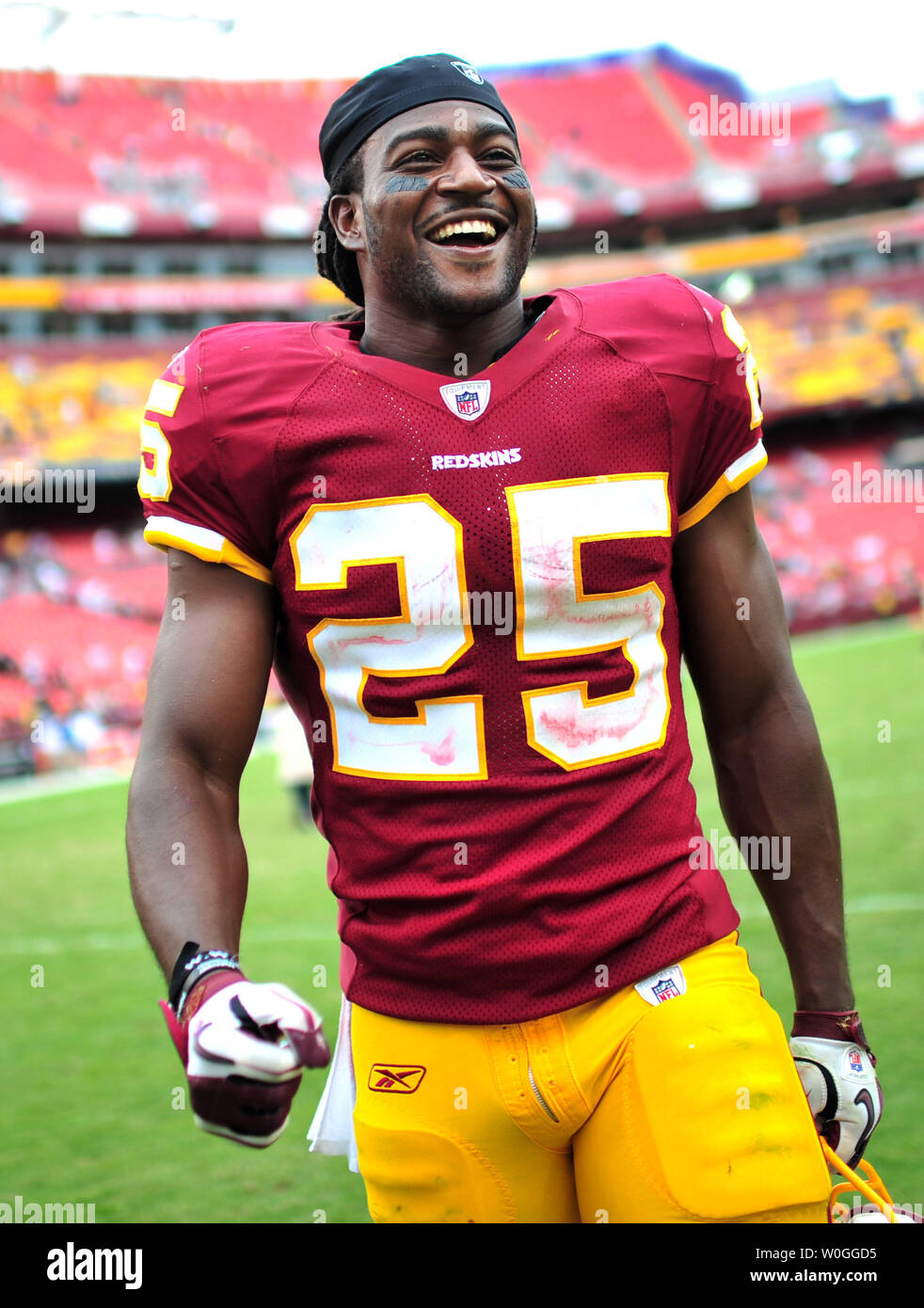 Redskins back Tim Hightower smiles as he leaves the field following the Redskins 22-21 victory over the Arizona Cardinals at FedEx Field in Washington on September UPI/Kevin Dietsch