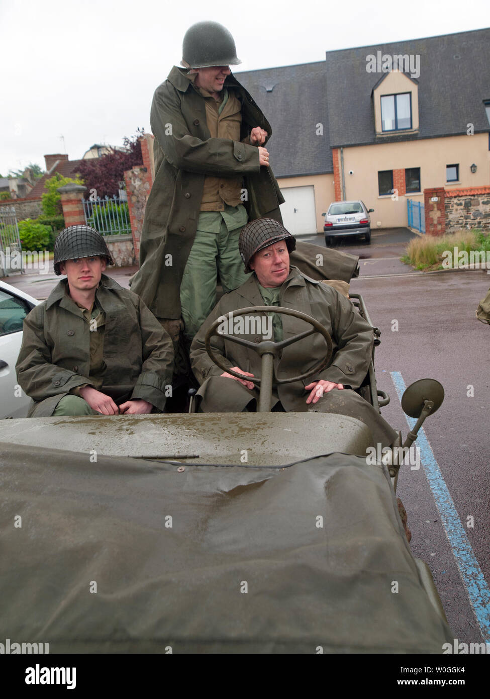 Historical reenactment enthusiasts relive World War II in Normandy Stock Photo