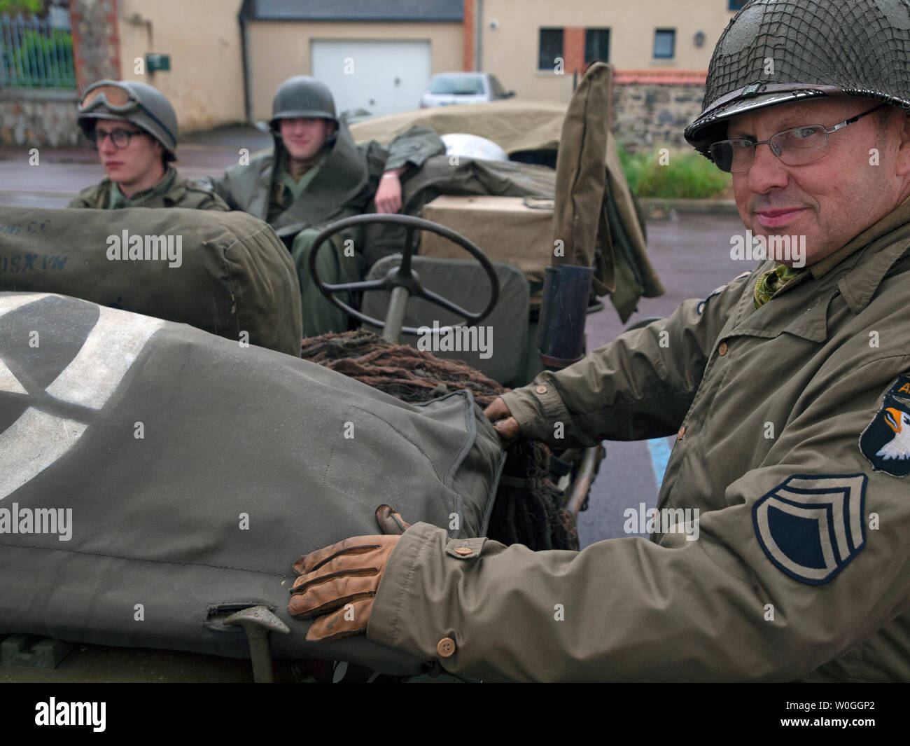 Historical reenactment enthusiasts relive World War II in Normandy Stock Photo