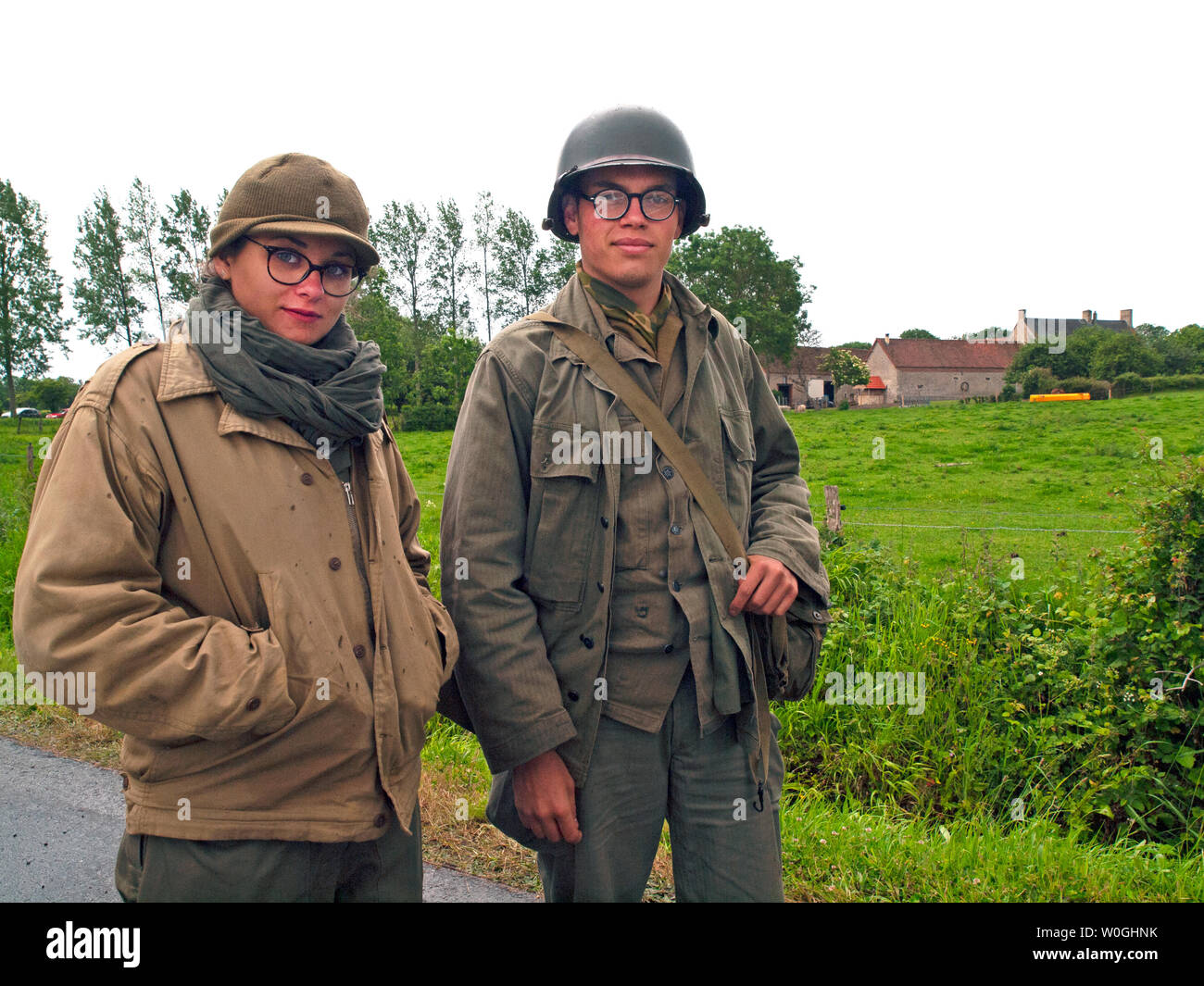 World War 2 reenactment enthusiasts in the French countryside Stock Photo