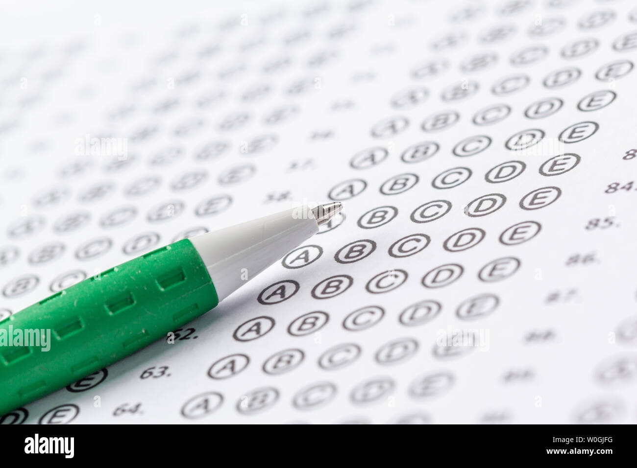 Test score sheet with answers Stock Photo - Alamy