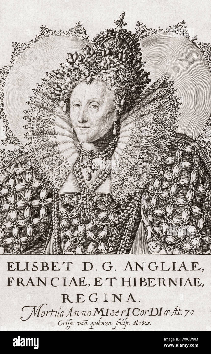 Queen Elizabeth I of England, 1533-1603.  After an anonymous engraving produced soon after her death. Stock Photo