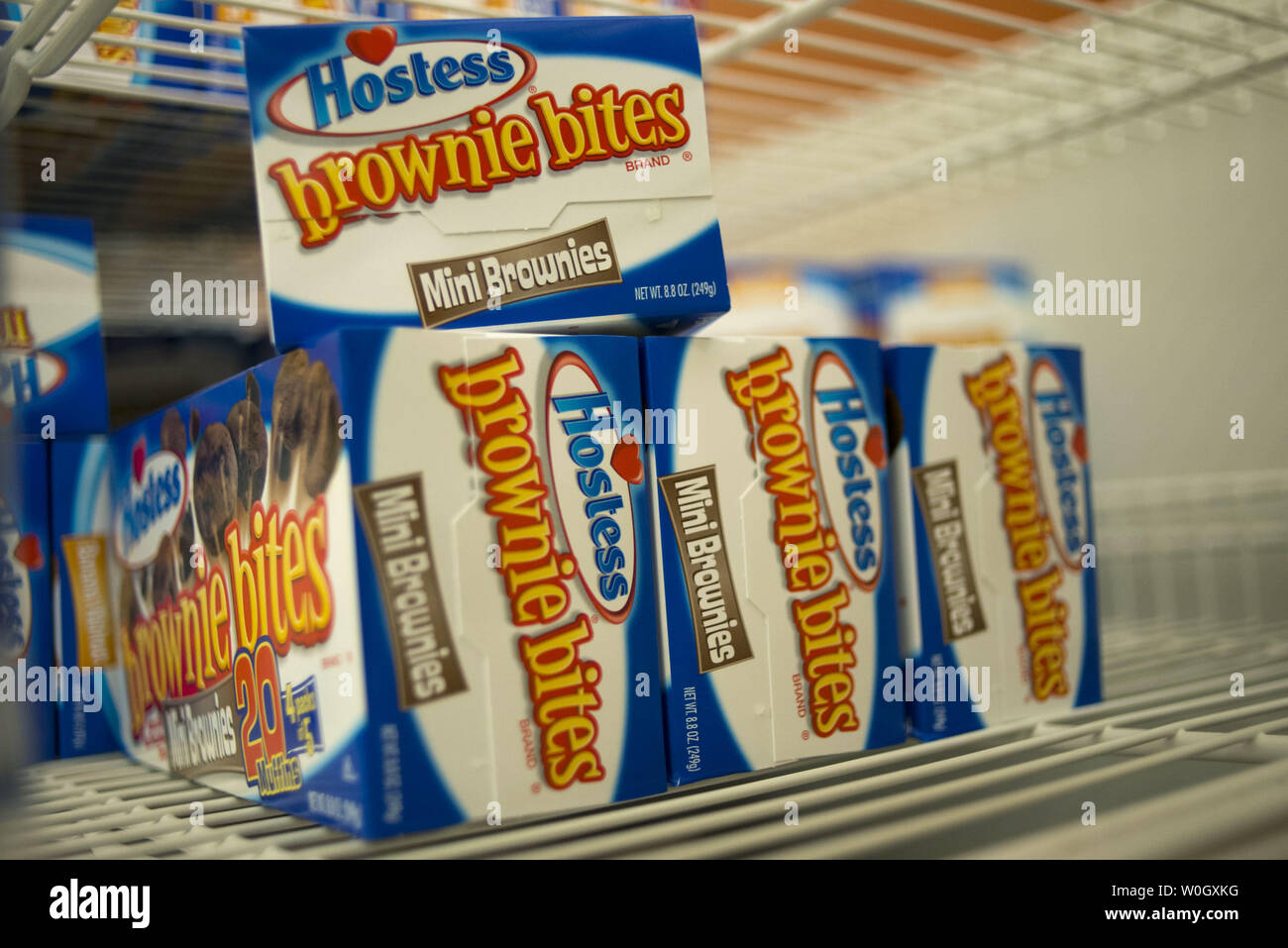 Hostess products are seen on a grocery store shelf in Silver Spring, Maryland on November 20, 2012. Hostess Brands, the maker of Twinkies, Ding Dongs, Wonder Bread and other baked goods, announced on November 9 it will shut down after it's Chapter 11 bankruptcy restructuring failed in the wake of a workers strike brought on by an imposed contract that would cut workers' wages by 8 percent.  UPI/Kevin Dietsch Stock Photo
