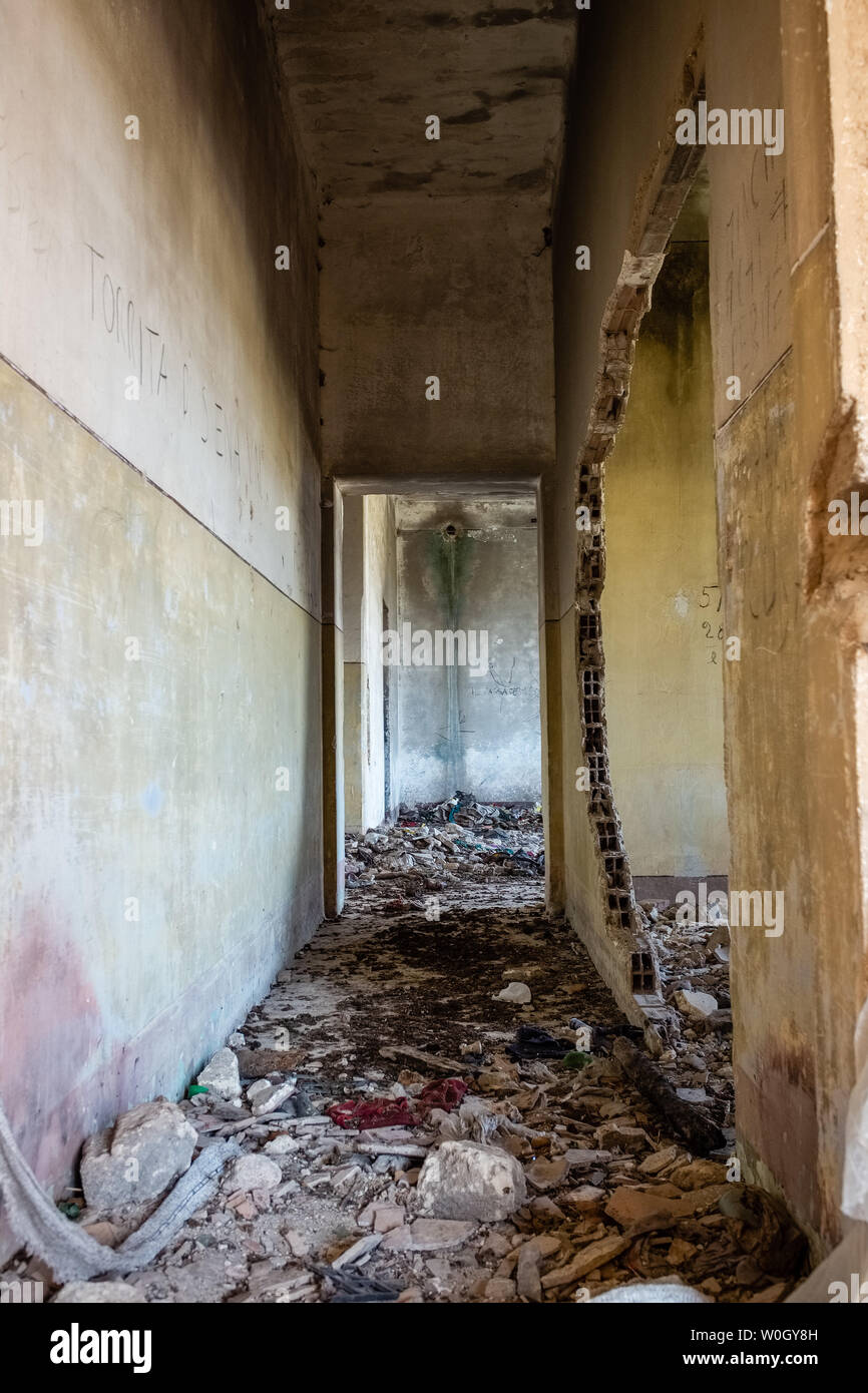 ALTAMURA, ITALY - AUGUST 21, 2018: Ruins of the main building of the former IIWW refugees camp Stock Photo