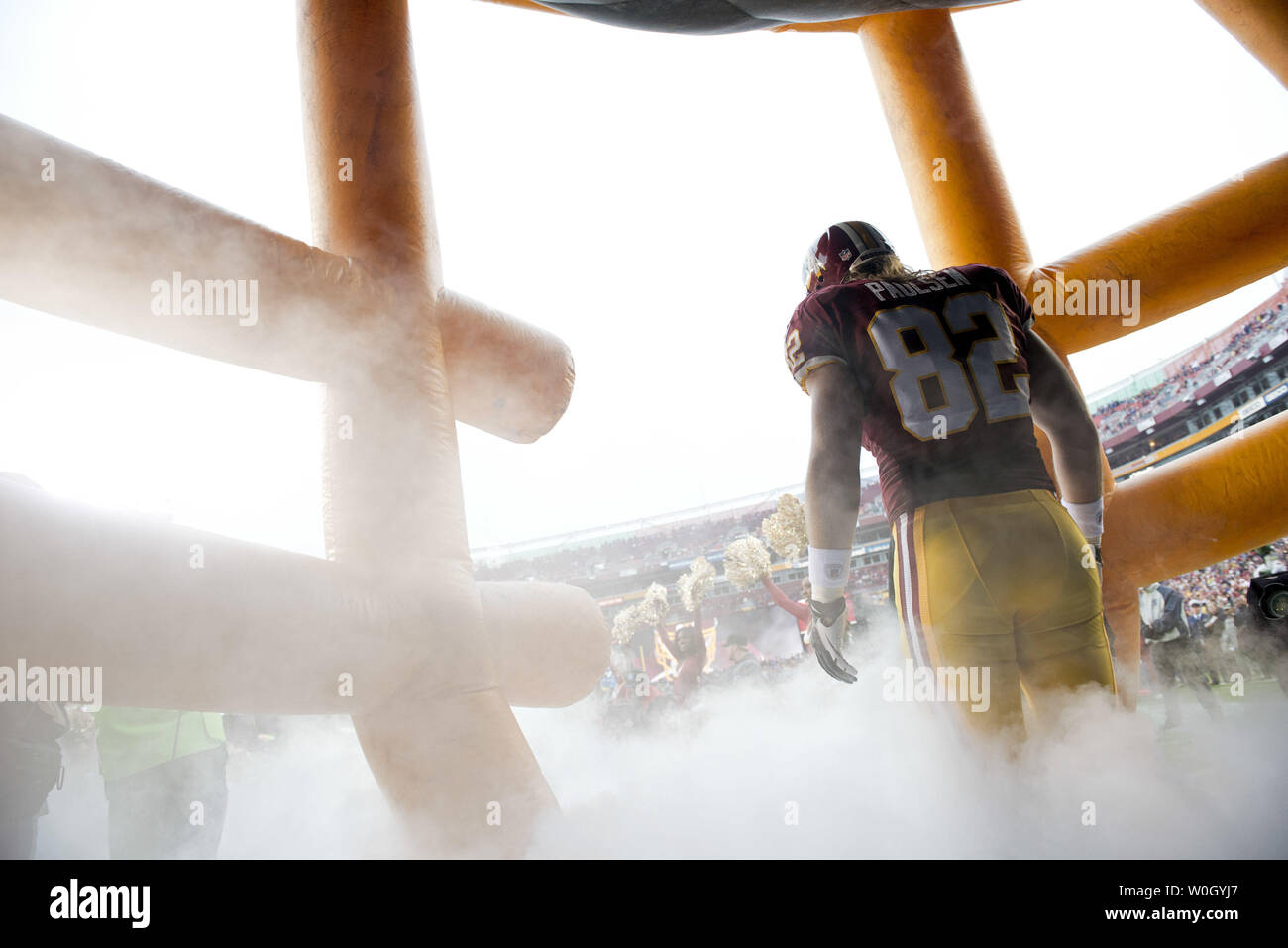 Washington Redskins tight end Logan Paulsen prepares to take the field prior to the Redskins game against the Baltimore Ravens at FedEx Field in Landover, Maryland on December 9, 2012.  UPI/Kevin Dietsch Stock Photo
