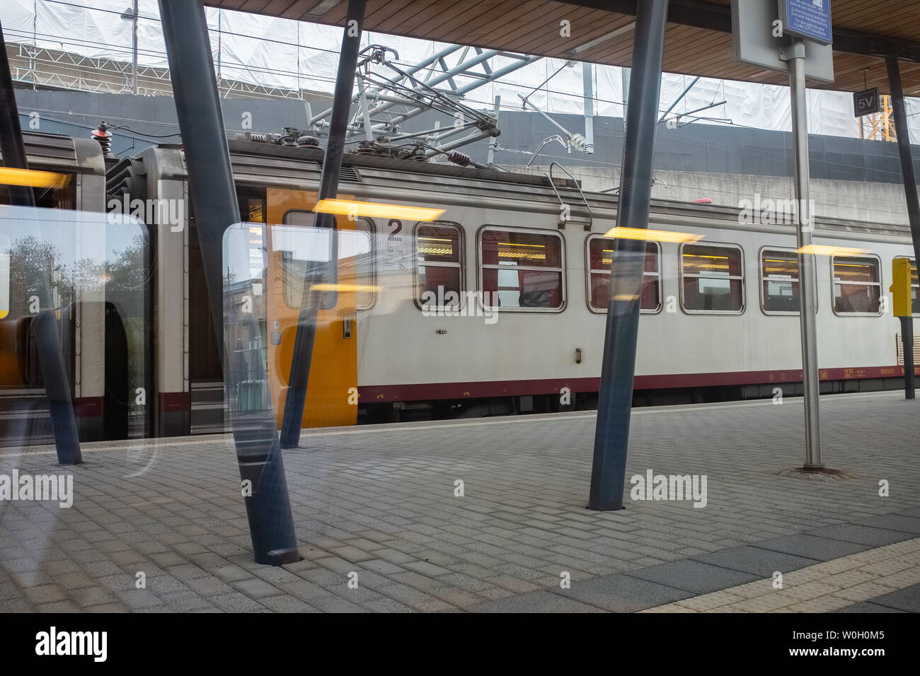 LUXEMBOURG CITY, LUXEMBOURG - OCTOBER 18, 2018: Central train station. Train stopped at the platform Stock Photo