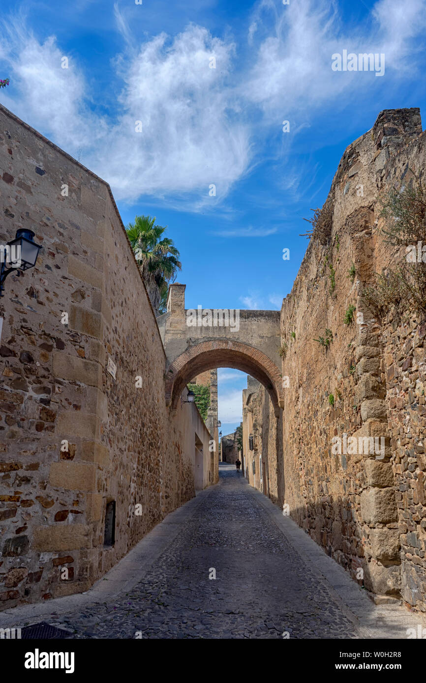 Tour through the streets of the medieval city of Cáceres, Spain Stock Photo