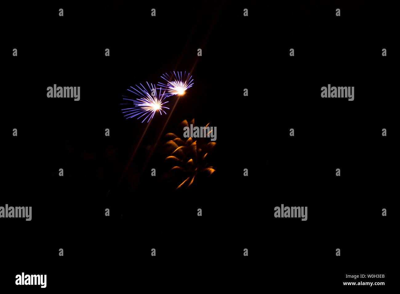 Fire Works, Long Exposures showing colourful light trails Stock Photo