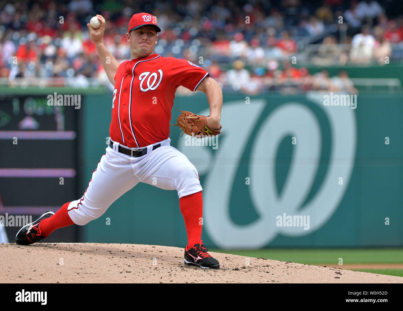 Washington Nationals pitcher Jordan Zimmermann pitches against the Minnesota Twins during the first inning at Nationals Park in Washington, D.C. on June 9, 2013.  UPI/Kevin Dietsch Stock Photo