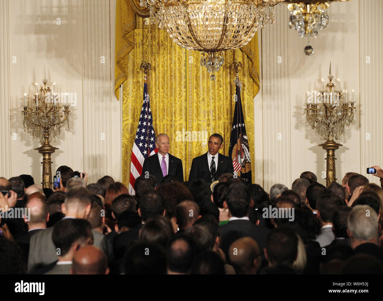 U S President Barack Obama Makes Remarks Next To Vice President