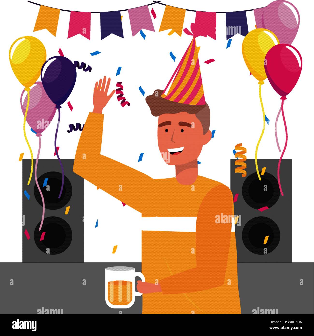 Man Cartoon With Hat Design Happy Birthday Celebration Decoration