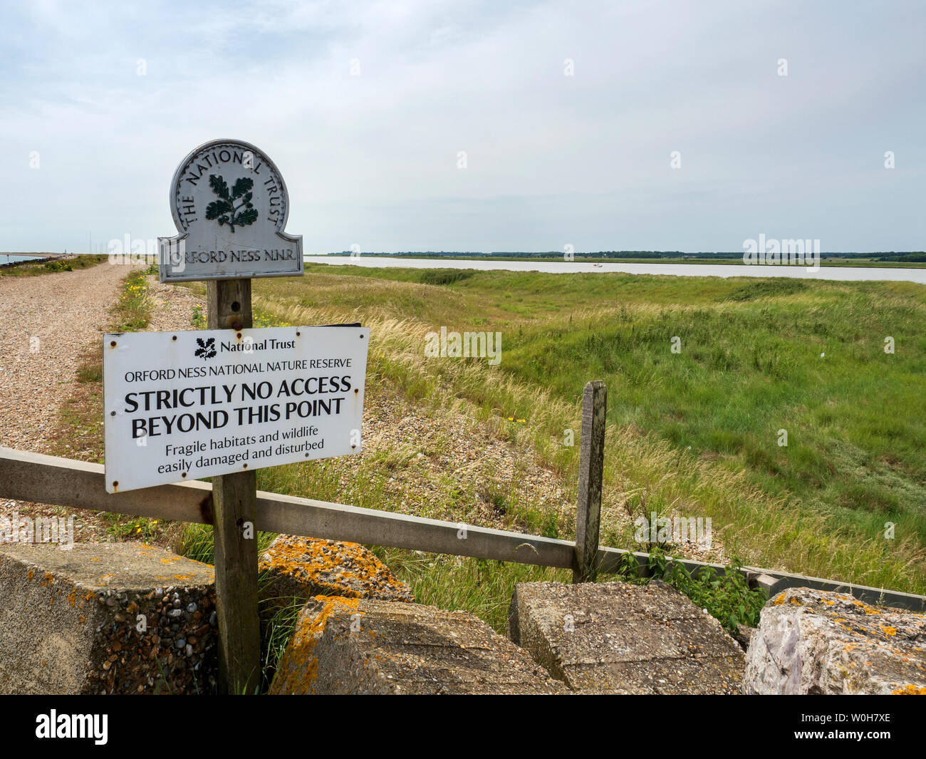 Orford Ness National Nature Reserve National Trust Strictly No Access Sign at Aldeburgh Suffolk England Stock Photo