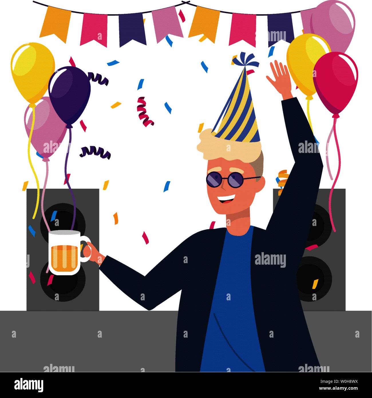 Man Cartoon With Hat Design Happy Birthday Celebration Decoration