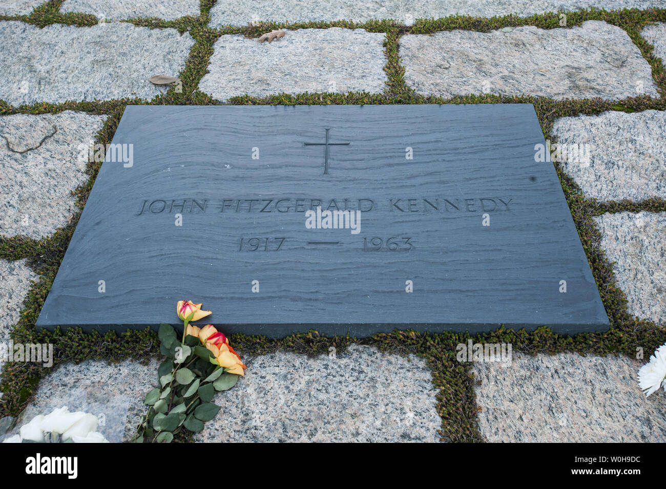 Flowers lay beside the  grave of President John Fitzgerald Kennedy at Arlington National Cemetery in Arlington, Virginia on November 18, 2013.  Kennedy was the 35th president of the United States and November 22nd will mark the 50th Anniversary of his assassination in Dallas, Texas.    UPI/Pat Benic Stock Photo