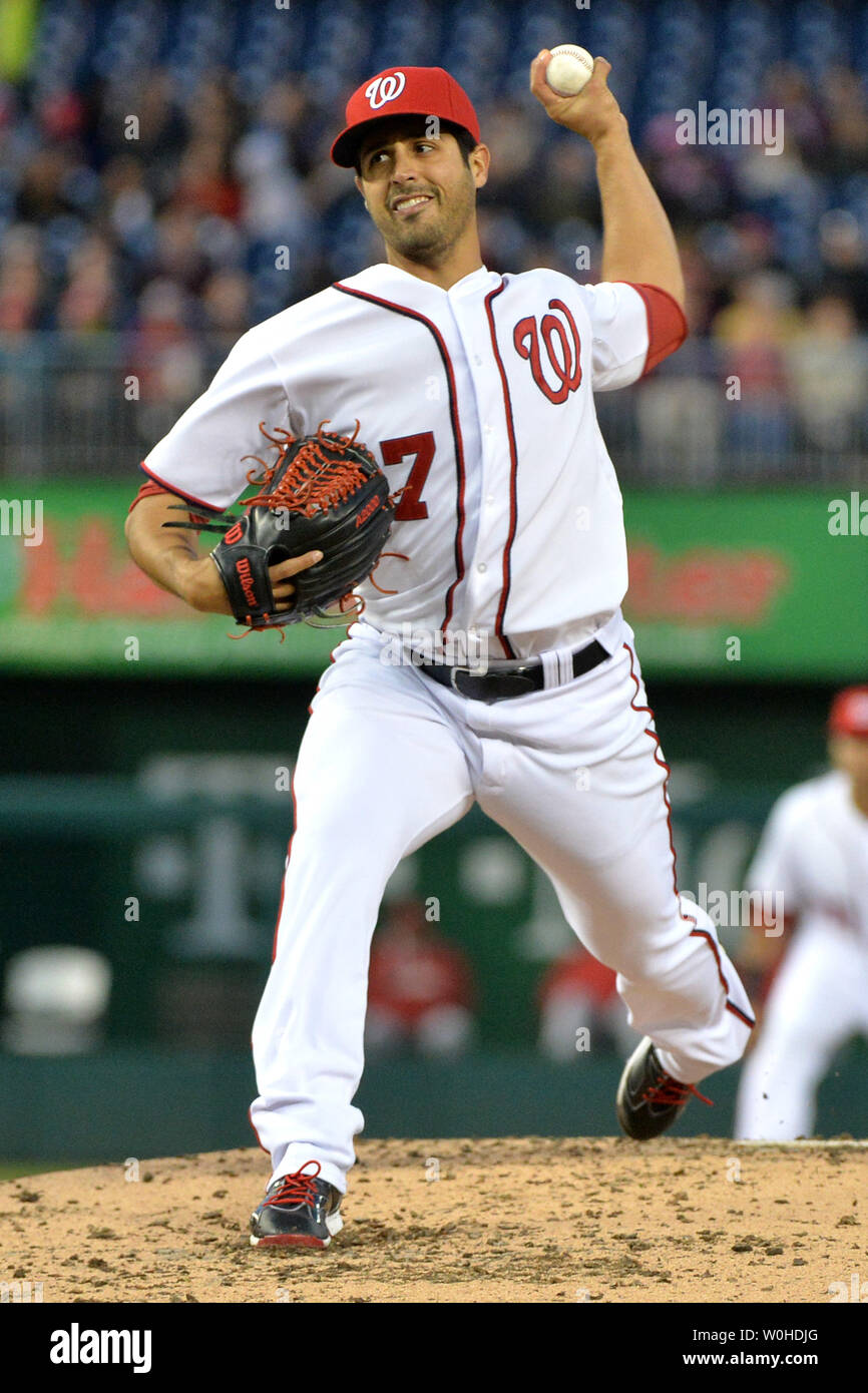 Washington Nationals pitcher Gio Gonzalez pitches against the L.A. Angles in the third inning at Nationals Park in Washington, D.C. on April 23, 2014.  UPI/Kevin Dietsch Stock Photo