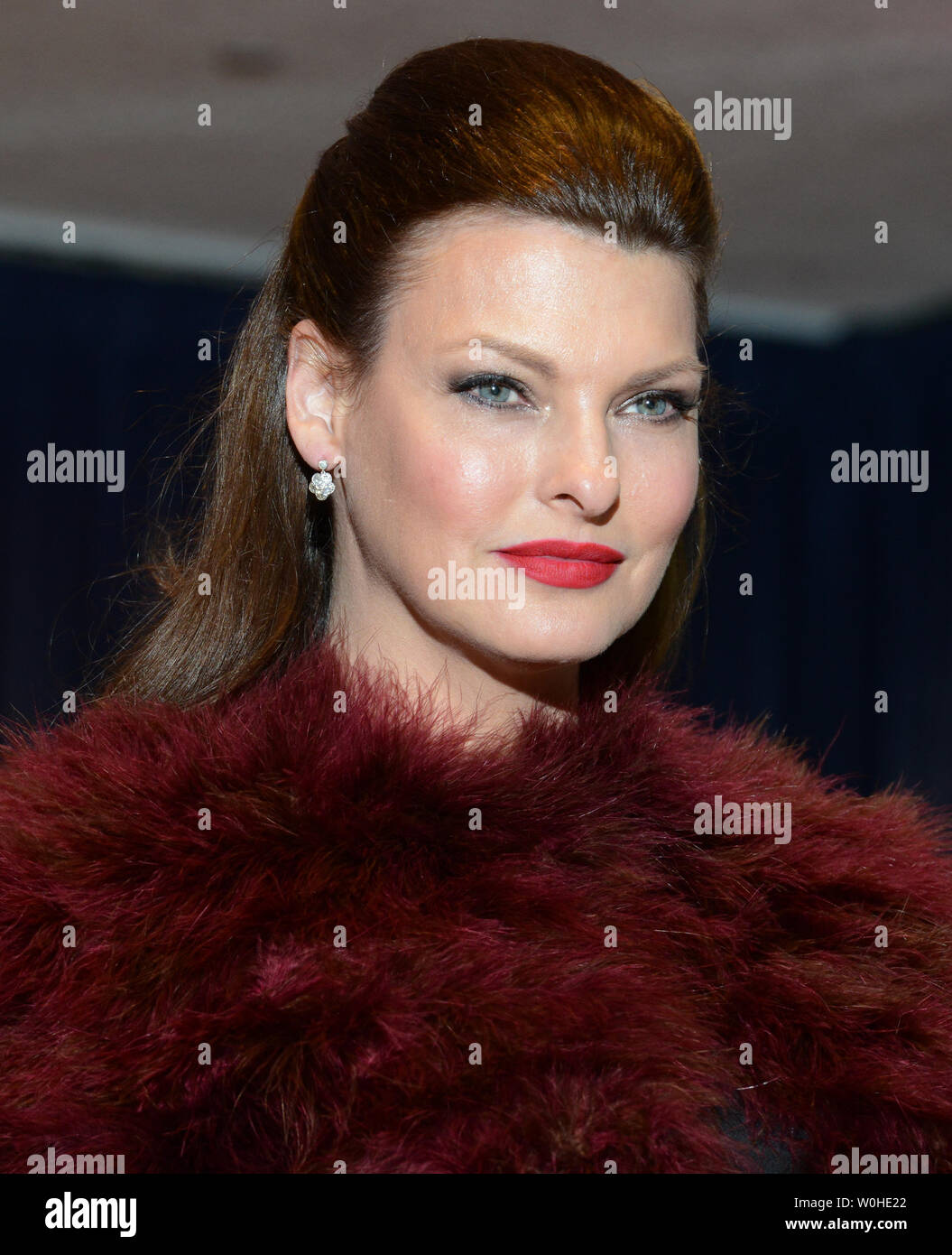 Model Linda Evangelista arrives on the red carpet at the White House Correspondents' Association Dinner at the Washington Hilton in Washington, DC on May 3, 2014. UPI/Molly Riley Stock Photo