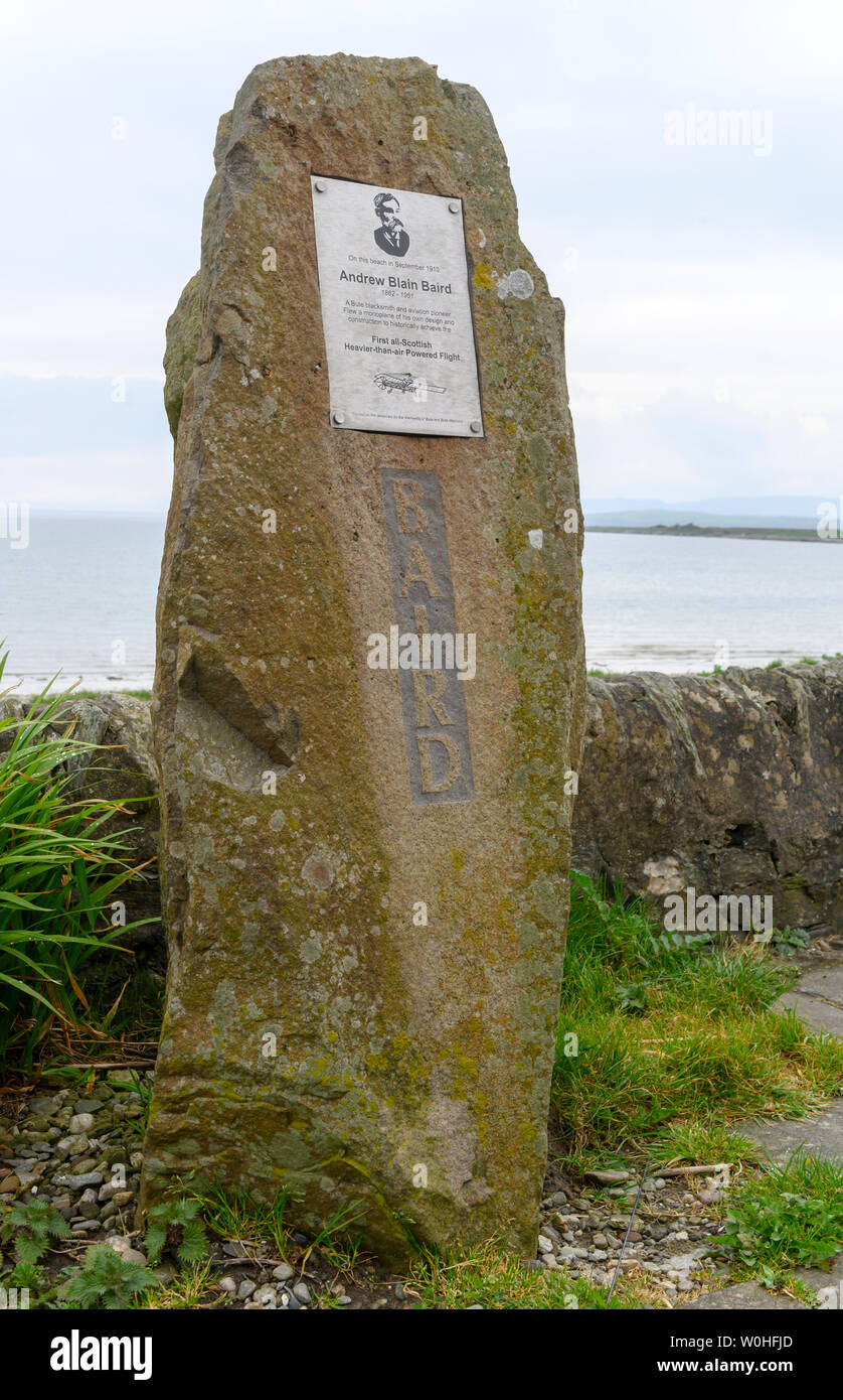 Memorial to Andrew Blain Baird an aviation pioneer at Ettrick bay, isle of Bute, Scotland, UK Stock Photo