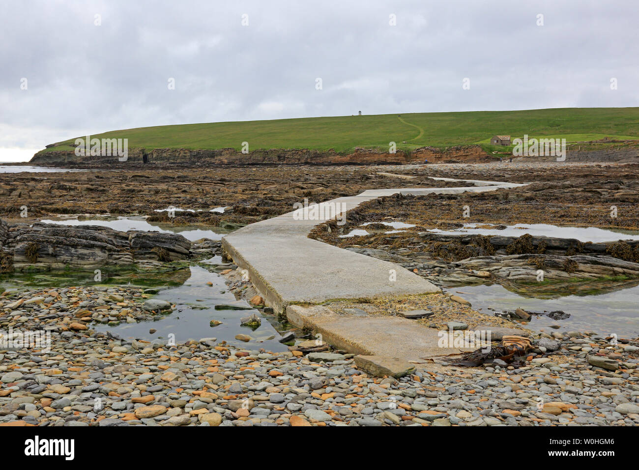 View of the Causeway onto Brough of Birsay from Mainland Orkney Scotland Stock Photo