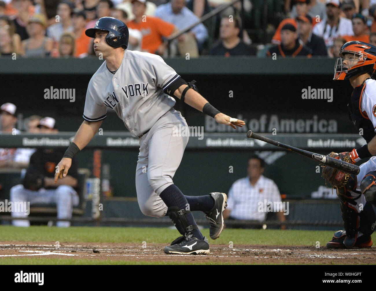 New York Yankees Catcher Francisco Cervelli (#29) safe at second, Mets  Infielder David Wright (#5) looks on. The Yankees defeated the Mets 2-1in  the game played at Citi fied in Flushing, New