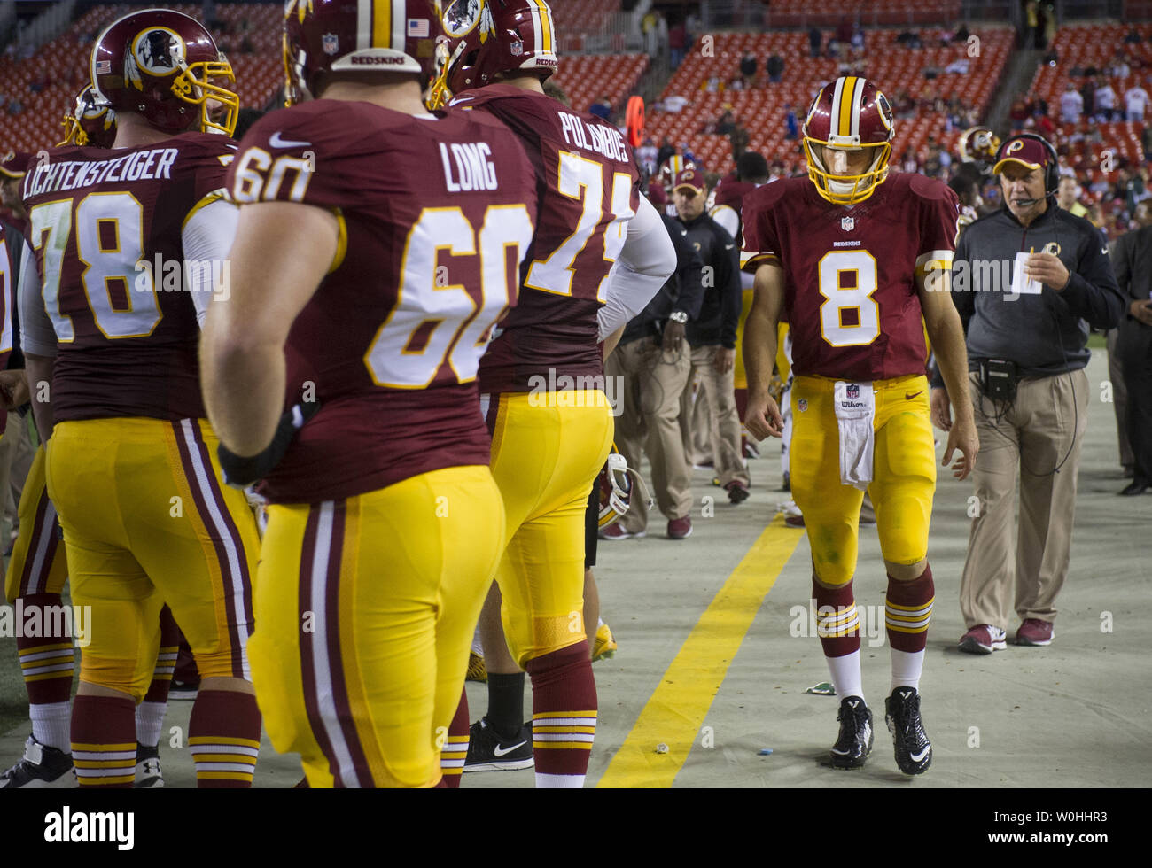 Washington Redskins quarterback Kirk Cousins looks to pass against the  Tennessee Titans during the first quarter at FedEx Field in Landover,  Maryland on October 19, 2014. UPI/Pete Marovich Stock Photo - Alamy