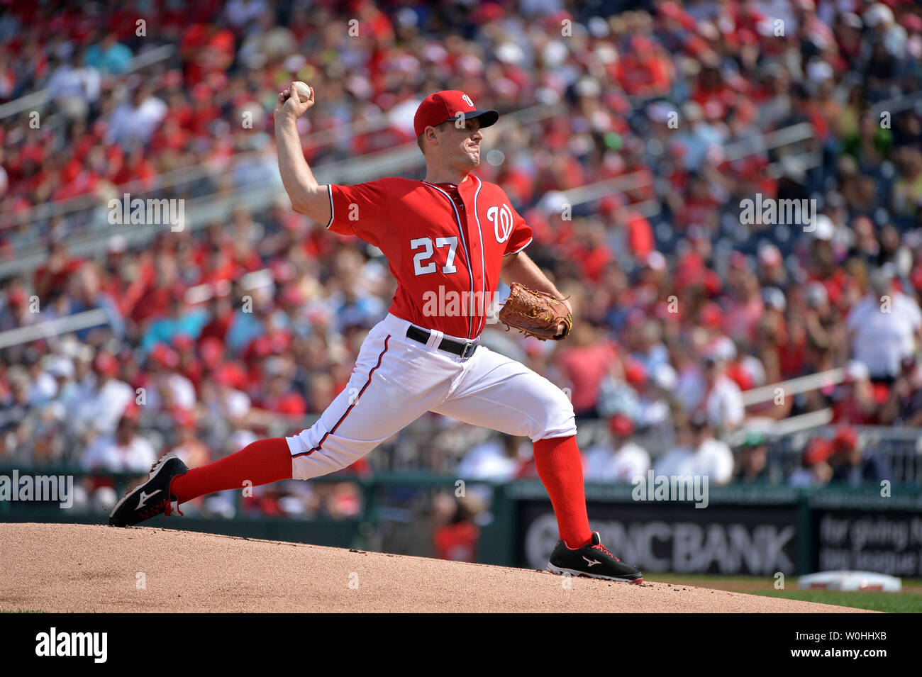 Washington Nationals Jordan Zimmermann pitches against the  Miami Marlins in the second inning at Nationals Park in Washington, D.C. on September 28, 2014. UPI/Kevin Dietsch Stock Photo