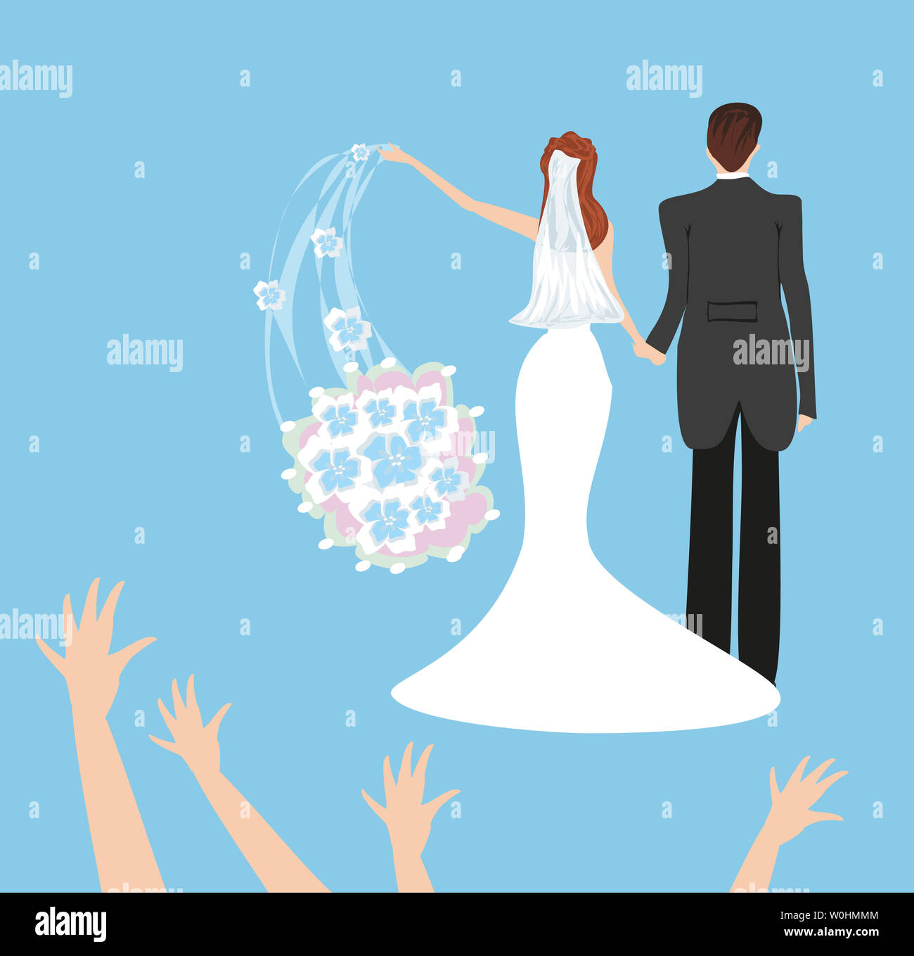 wedding couple, bride throws her wedding bouquet Stock Photo Alamy